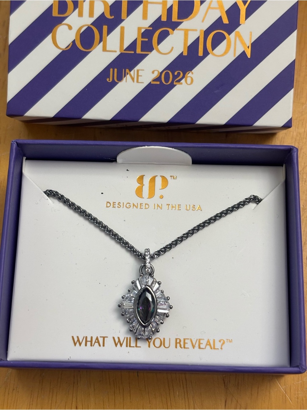 JP Silver Marquise Pendant Necklace with Dark Center Stone